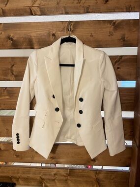 Express Cream Double-Breasted Blazer with Black Buttons